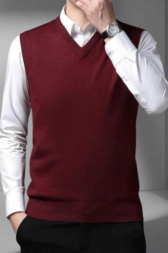 Uniquetrenders Erkek V Yaka Triko Tüylenmez Süveter Erkek Slim Fit Süveter Bordo XL