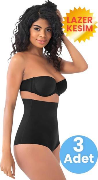 Uniquetrenders Kadın Lazer Kesim  İnceltici Ve Toparlayıcı Yüksek Bel Slip Korse 3'Lü Set Siyah L-XL