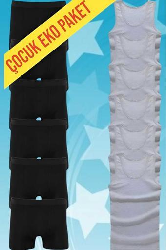 Uniquetrenders Erkek Çocuk İkili Set Pamuklu Penye 6 Atlet 6 Boxer Gri - Siyah 11-12 Yaş