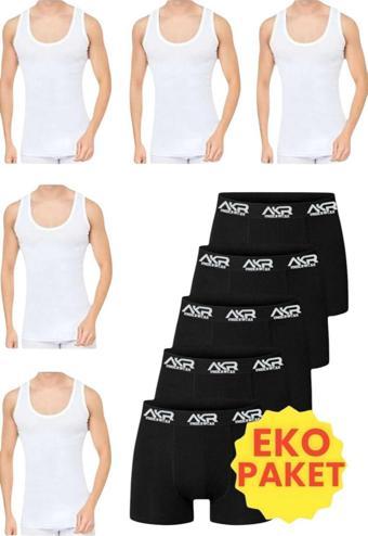 Uniquetrenders Erkek 10'Lu Atlet Ve Boxer Takımı Ekonomik Paket Atlet Ve Boxer Set 5 Atlet 5 Boxer Beyaz - Siyah M