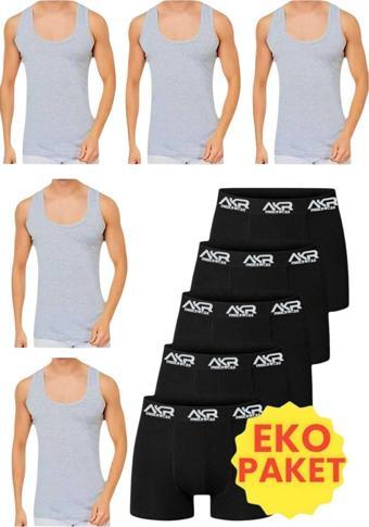Uniquetrenders Erkek 10'Lu Atlet Ve Boxer Takımı Ekonomik Paket Atlet Ve Boxer Set 5 Atlet 5 Boxer Gri - Siyah M