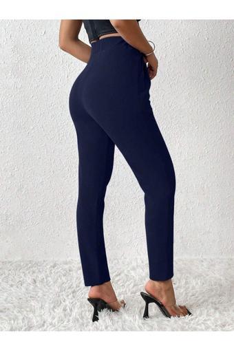 Black Premium Kadın Lacivert Toplarlayıcı Pantolon Yandan Fermuarlı Dar Kalıp Boru Paça
