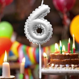 GÜMÜŞ DOĞUM GÜNÜ BALON ŞEKLİNDE MUM PASTA MUMU 6 NUMARA