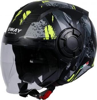 Sway Sw766 Yarım Yazlık Kask Poıson Matt Black Grey Yellow Güneş Vizörlü