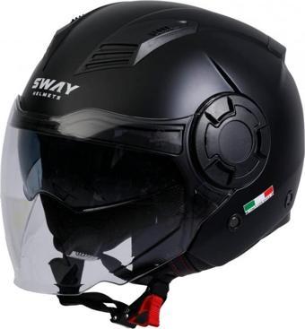 Sway Sw766 Yarım Yazlık Kask Solıd Mat Siyah Güneş Vizörlü