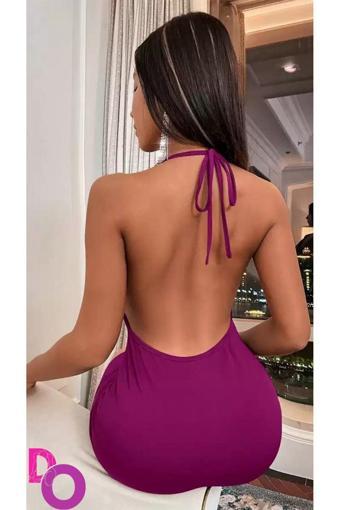Black Premium Evlenme Teklifi Aldıran Sırt Dekolteli Fuşya Rengi Mini Gece Elbisesi
