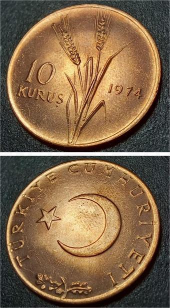 Escoines Koleksiyon 399636802a7195919a 1974 10kuruş ÇİL eski madeni para %97 Bakır