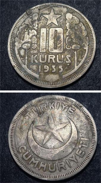 Escoines Koleksiyon 39963680e6cb34bc7d Kulptan çıkma (RR) 10Kuruş 1935 eski madeni para