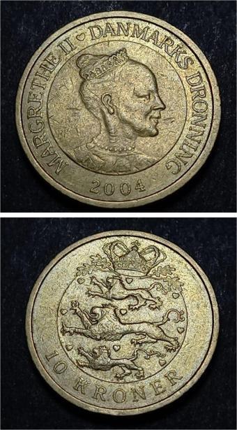 Escoines Koleksiyon 3996368016bdf8a3b3 2004 Danimarka 10 Kroner ÇÇT+ eski yabancı madeni para