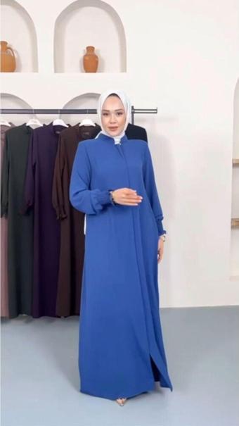 Hülya Türk Butik Ferace Mahsen Kumaş Fermuarlı