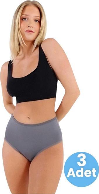Uniquetrenders Kadın Pamuklu Penye Süprem Kumaş Bato Külot Kadın Bato Külot 3 Adet Gri 2XL-3XL