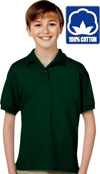 Uniquetrenders Erkek Çocuk %100 Pamuklu Polo Yaka T-Shirt Günlük Ve Okul Uniforma Okul T-Shirt Haki 14-15 Yaş