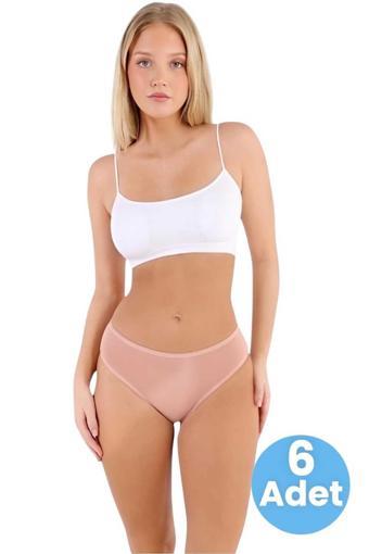 Uniquetrenders Kadın Pamuklu Penye Süprem Kumaş Bikini Külot Kadın Bikini Külot 6 Adet Pudra 2XL-3XL