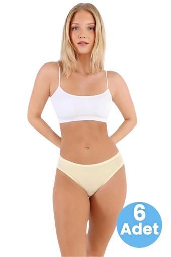 Uniquetrenders Kadın Pamuklu Penye Süprem Kumaş Bikini Külot Kadın Bikini Külot 6 Adet Sarı 2XL-3XL