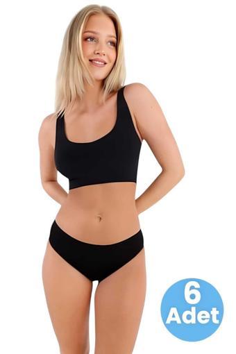 Uniquetrenders Kadın Pamuklu Penye Süprem Kumaş Bikini Külot Kadın Bikini Külot 6 Adet Siyah 2XL-3XL