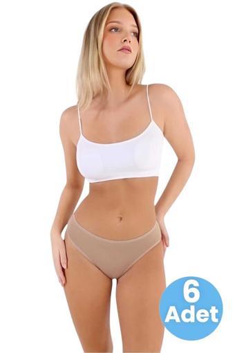 Uniquetrenders Kadın Pamuklu Penye Süprem Kumaş Bikini Külot Kadın Bikini Külot 6 Adet Ten 2XL-3XL