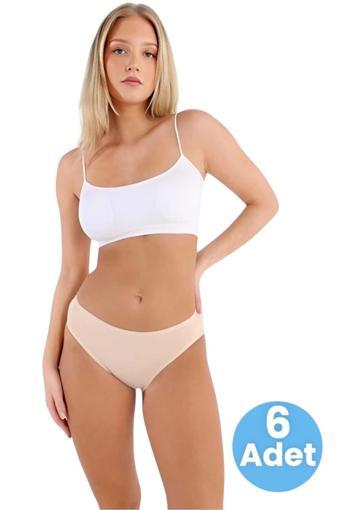 Uniquetrenders Kadın Pamuklu Penye Süprem Kumaş Bikini Külot Kadın Bikini Külot 6 Adet Buğday 2XL-3XL