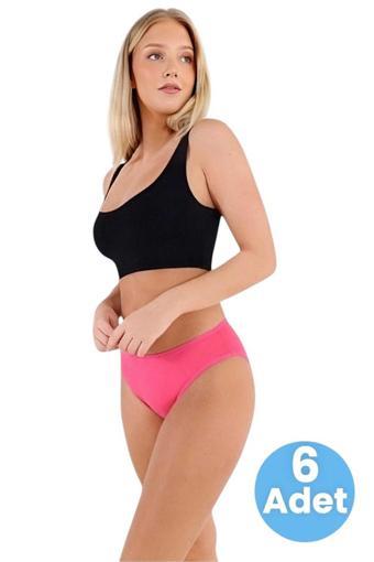 Uniquetrenders Kadın Pamuklu Penye Süprem Kumaş Bikini Külot Kadın Bikini Külot 6 Adet Fuşya 2XL-3XL