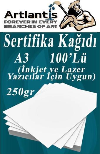 A3 Sertifika Kağıdı Kalın 100 Adet Gramajlı Fotokopi Kağıdı 250 gr Tüm Yazıcılara Uyumlu 29.7x42 cm Kalın Baskı Kağıdı