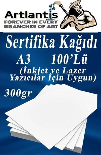 A3 Sertifika Kağıdı Kalın 100 Adet Gramajlı Fotokopi Kağıdı 300 gr Tüm Yazıcılara Uyumlu 29.7x42 cm Kalın Baskı Kağıdı