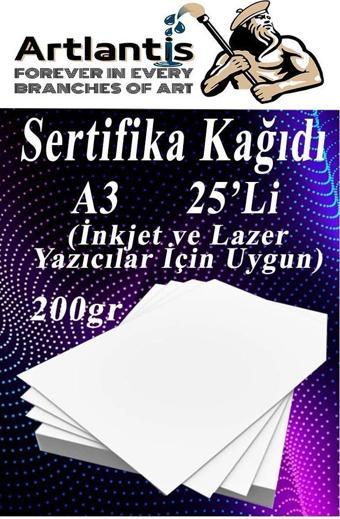 A3 Sertifika Kağıdı Kalın 25 Adet Gramajlı Fotokopi Kağıdı 200 gr Tüm Yazıcılara Uyumlu 29.7x42 cm Kalın Baskı Kağıdı