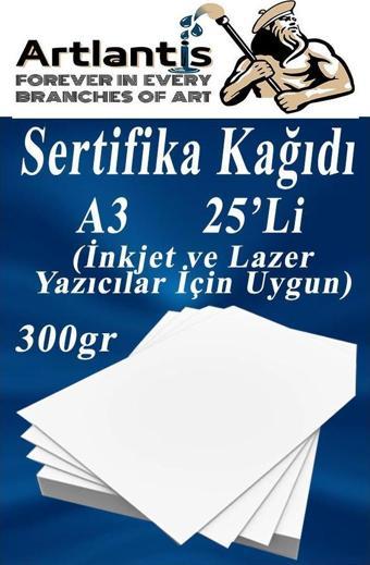 A3 Sertifika Kağıdı Kalın 25 Adet Gramajlı Fotokopi Kağıdı 300 gr Tüm Yazıcılara Uyumlu 29.7x42 cm Kalın Baskı Kağıdı
