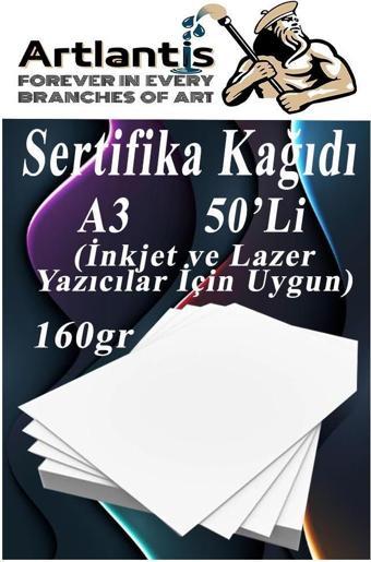 A3 Sertifika Kağıdı Kalın 50 Adet Gramajlı Fotokopi Kağıdı 160 gr Tüm Yazıcılara Uyumlu 29.7x42 cm Kalın Baskı Kağıdı