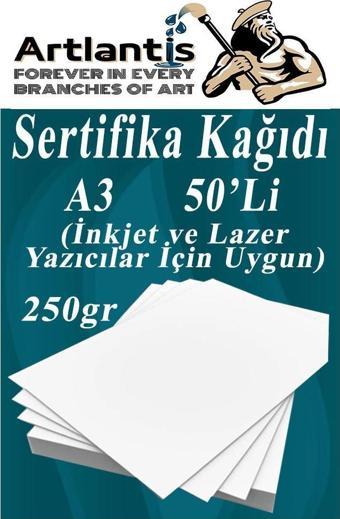 A3 Sertifika Kağıdı Kalın 50 Adet Gramajlı Fotokopi Kağıdı 250 gr Tüm Yazıcılara Uyumlu 29.7x42 cm Kalın Baskı Kağıdı