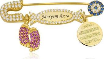 Gümüş Gold İsimli Bebek Yaka İğnesi  SL4640