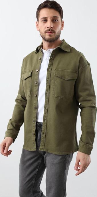 Erkek Oversize Jean Gömlek Haki