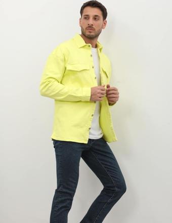 Erkek Oversize Jean Gömlek Neon Yeşil