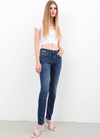 Kadın Likralı Slim Jean Pantolon Mavi
