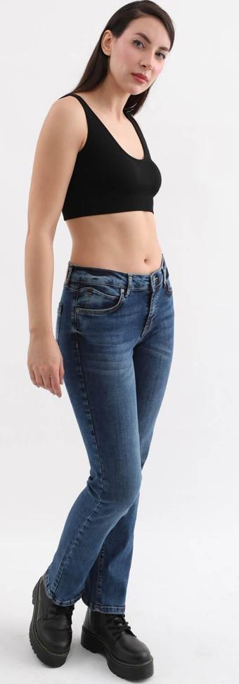 Kadın Likralı Jean Pantolon Mavi