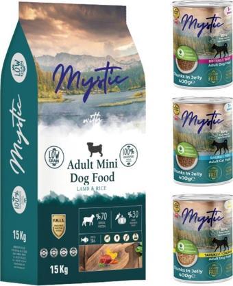 Mystic Mini Kuzu Etli Küçük Irk Köpek Maması 15 kg + 3 Adet Konserve
