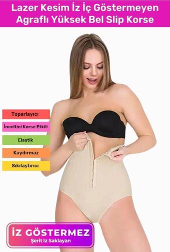 Premium Kaymaz Vücut Şekillendiren Toparlayıcı Sıkılaştırıcı Çıtçıtlı Agraflı Yüksek Bel Slip Korse