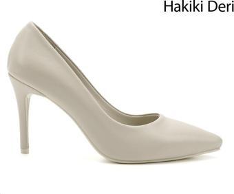 Kadın Bej Sivri Burun İnce Topuklu Hakiki Deri Stiletto