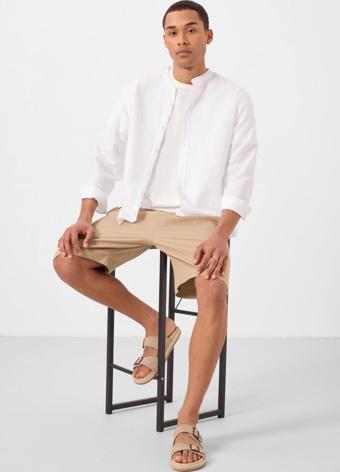 Koyu Bej Standart Fit Dokuma Hafif Esnek Chino Erkek Şort - 81289