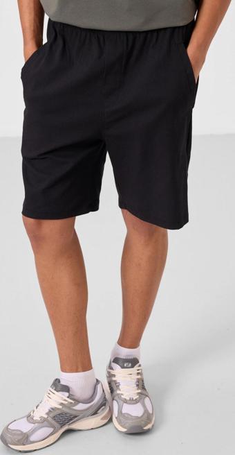 Siyah Standart Fit Dokuma Hafif Esnek Chino Erkek Şort - 81292