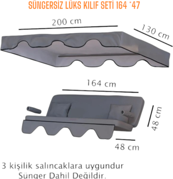 3 Kişilik Lüks Salıncak Kılıf Seti Süngersiz Panama Gri 164*47