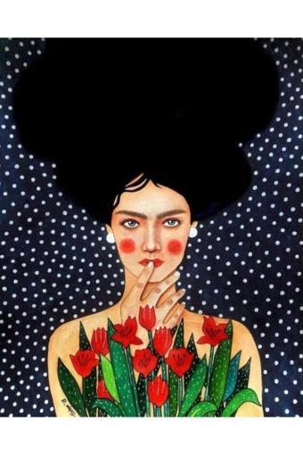 Canvas Laleli Kadın Sayılarla Boyama Seti   Kasnaklı 60 x 75 cm