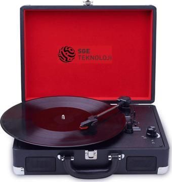 SİYAH NOSTALJİK ŞARJLI BLUETOOTH HOPARLÖRLÜ ÇANTALI PİKAP PLAK ÇALAR 