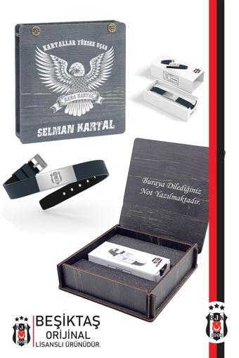 Beşiktaş Orijinal Lisanslı Fashion Ayarlanabilir Bileklik Kişiye Özel Ahşap Kutulu