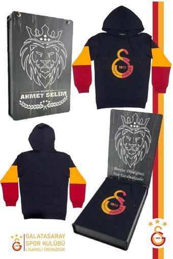 Galatasaray Orijinal Lisanslı Logo Siyah Kapüşonlu Çocuk Sweat Kişiye Özel Hediyelik 