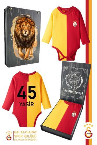Galatasaray Orijinal Lisanslı Uzun Kol Bebek Body Zıbın Kişiye Özel Hediyelik Ahşap Ku