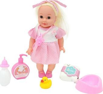 Global Toys Altını Islatan Emzikli Biberonlu TR Şarkı Söyleyen Masal Anlatan Sarışın Pembe Elbiseli Roza Bebek 33 Cm  - 