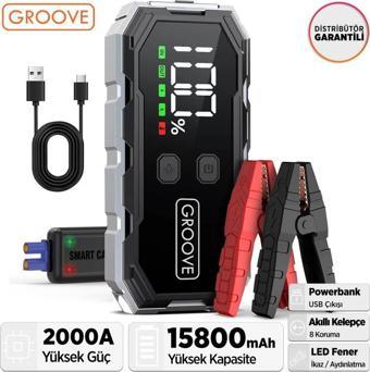 GROOVE F11 15800mAh 2000A Akü Takviye Cihazı Taşınabilir Jump Starter (Powerbank+Led Lamba+LCD Ekran)