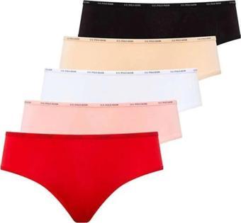 U.S. Polo Assn. Kadın 5'li Yüksek Bel Slip (Kırmızı-Somon-Ten-Beyaz-Siyah)