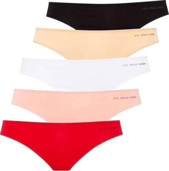 U.S. Polo Assn. Kadın 5'li Kıl Lastikli Slip (Kırmızı-Somon-Ten-Beyaz-Siyah)