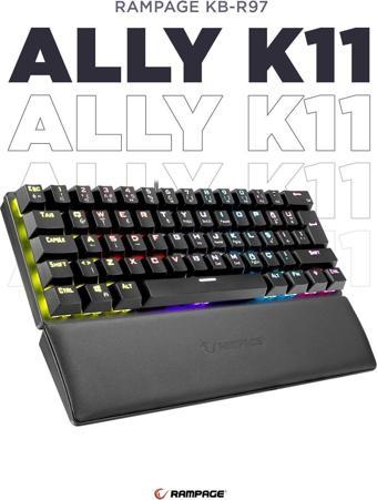 Ally K11 Siyah Rainbow Mavi Switch Mekanik Antighosting Bilek Destekli Gaming Oyuncu Klavye