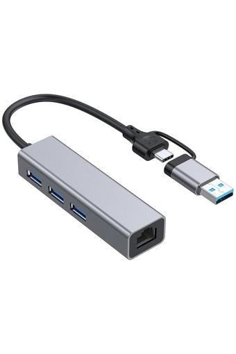 Apera Gn-07 Multi Girişli Usb Ve Type-C Hub Adaptör To 3X Usb 3.0 + Rj45 Ethernet